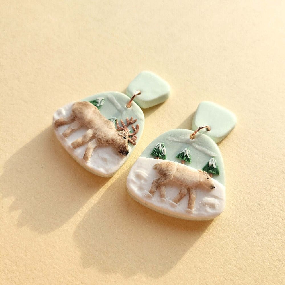 Winter Reindeer Earrings • Handmade Polymer Clay Jewelry