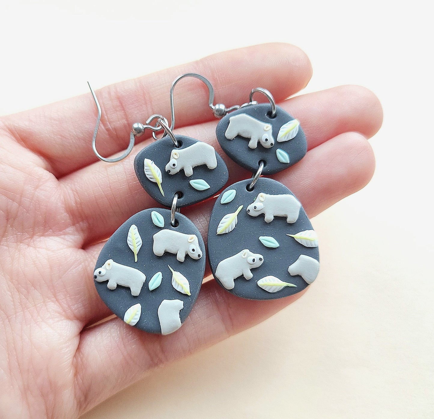 Cute Hippo Earrings • Polymer Clay Jewelry