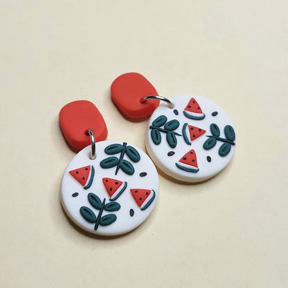 Wassermelonen-Ohrringe • Niedliche Frucht-Ohrringe • Schmuck aus Polymer Clay