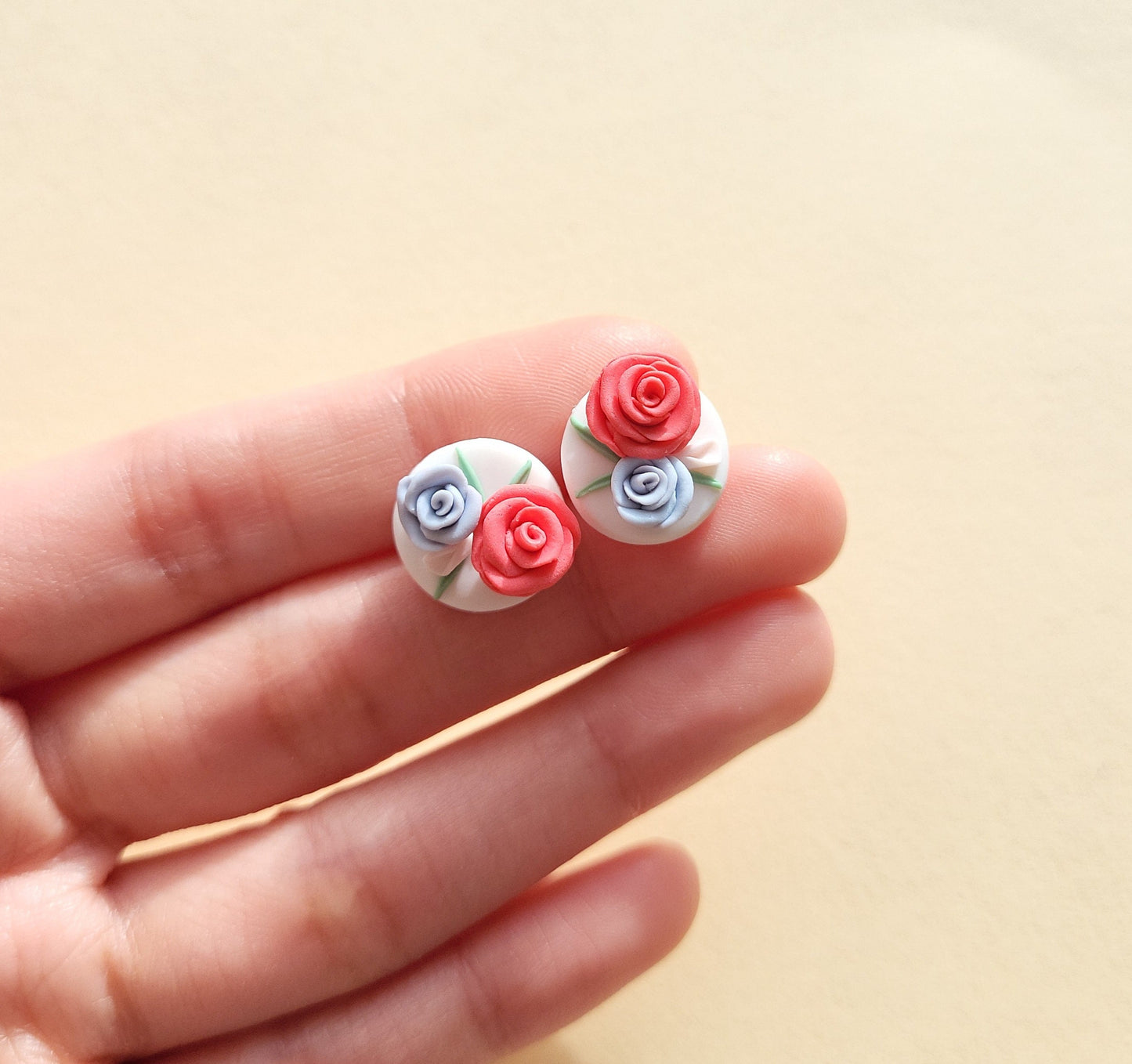 Rose Stud Earrings, Handmade Polymer Clay Jewelry, Earrings For Women, Dainty And Elegant