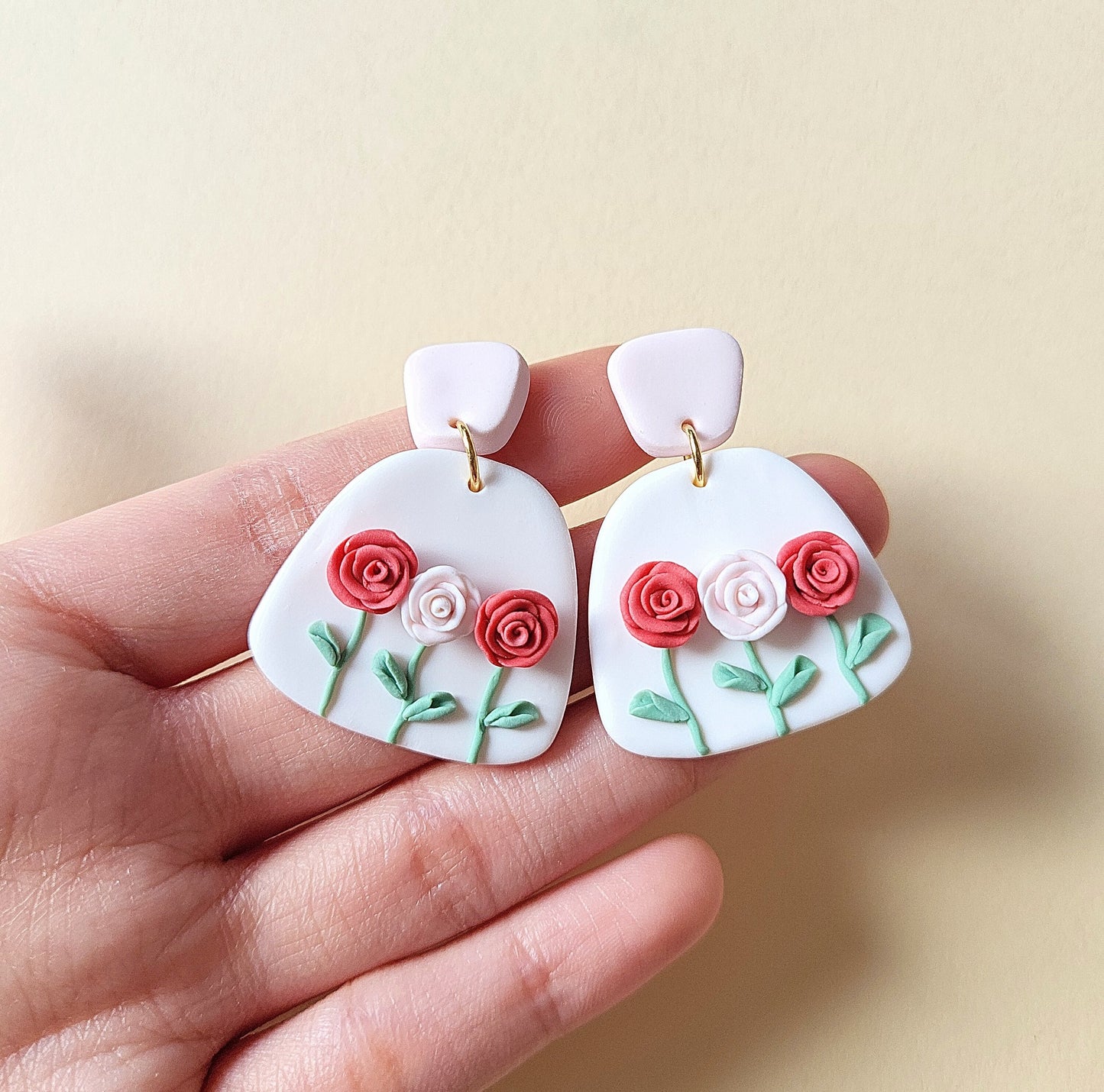 Rose Earrings, Polymer Clay Earrings, Statement Jewelry, Gift For Her, Spring, Flower Blossom