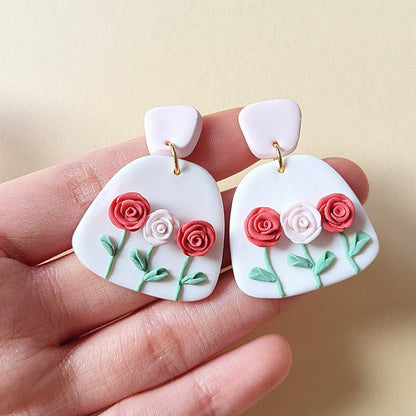 Rosenohrringe, Ohrstecker aus Polymer Clay, Statement-Schmuck, Geschenk für Sie, Frühling, Blumenblüte