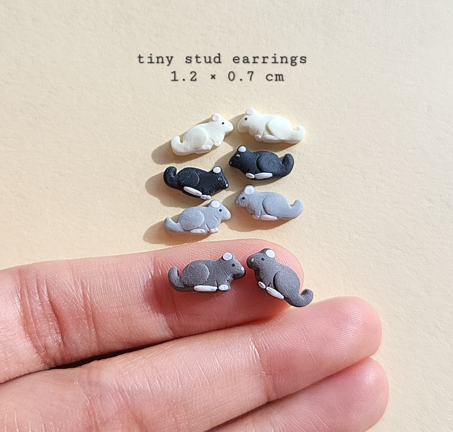 Chinchilla Stud Earrings • Cute Rodent Gift • Polymer Clay Jewelry • Birthday Present