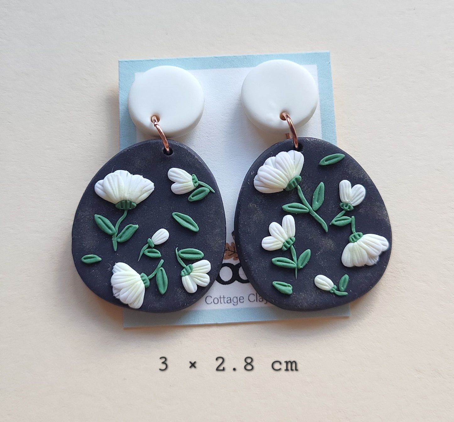 White Flower Earrings | Handmade Polymer Clay Jewelry