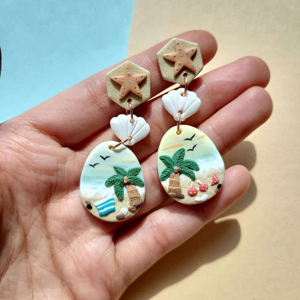 Boucles d'oreilles pendantes plage • Étoile de mer • Bijoux océaniques • Boucles d'oreilles d'été • Cadeau unique pour femmes