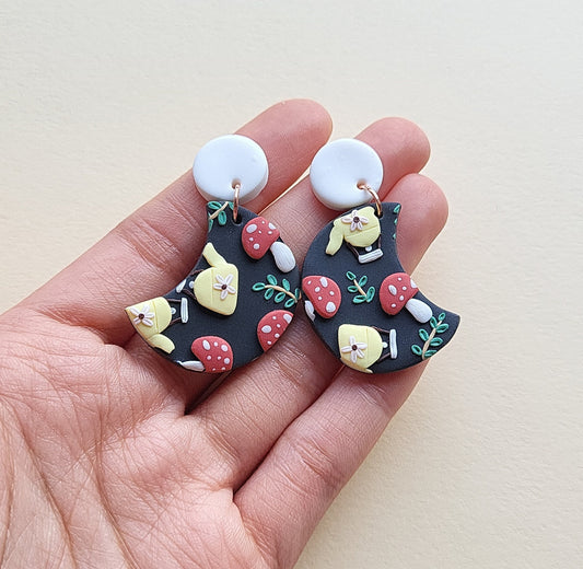 cottagecore mushroom teapot earrings