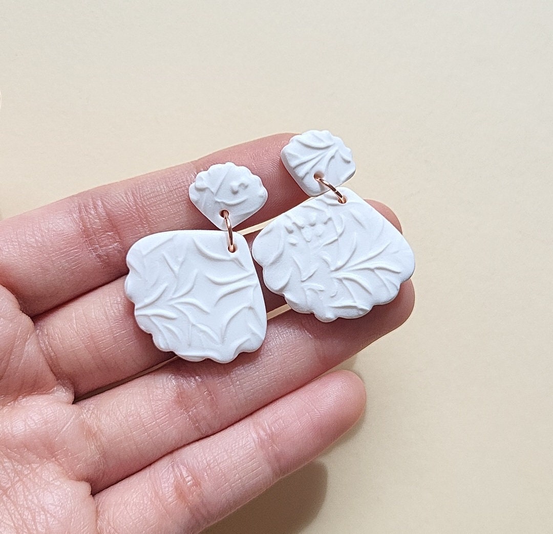 Minimalist White Clay Earrings • Simple Earrings • Polymer Clay Jewelry • Elegant • Statement