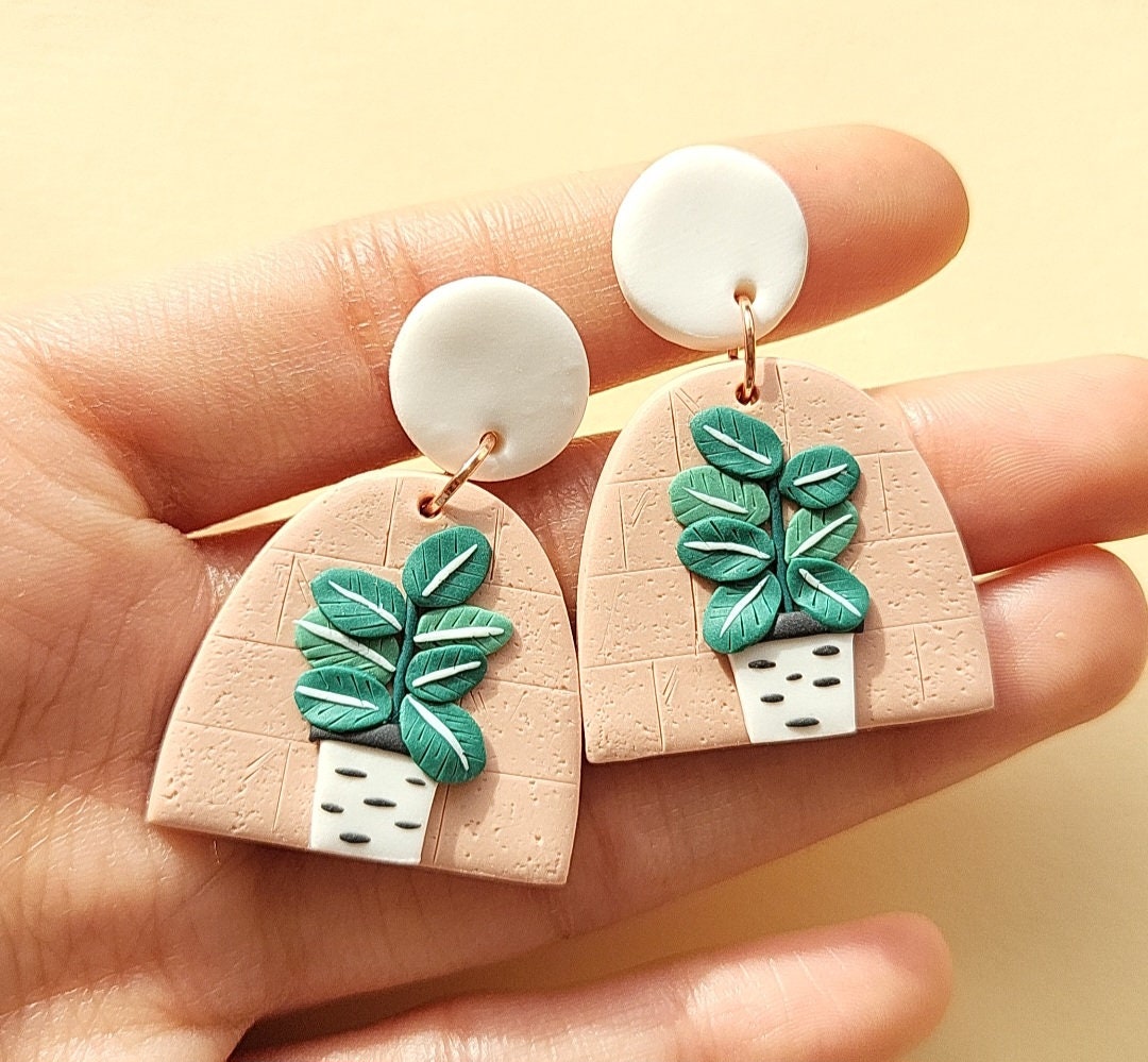 Ficus Plant Earrings • Handmade Polymer Clay Earrings