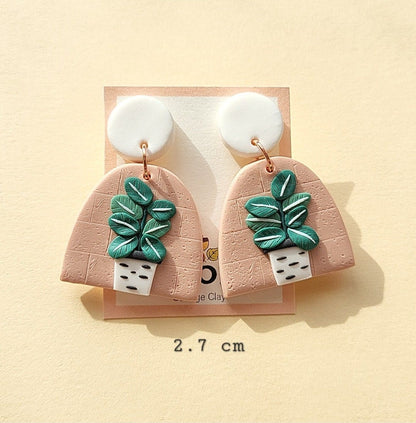 Ficus Plant Earrings - Handmade Polymer Clay Earrings