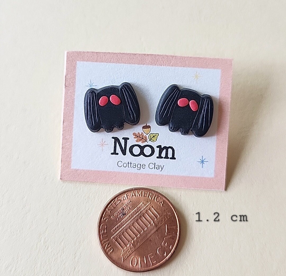 Mothman Stud Earrings • Polymer Clay • West Virginia • Halloween Jewelry