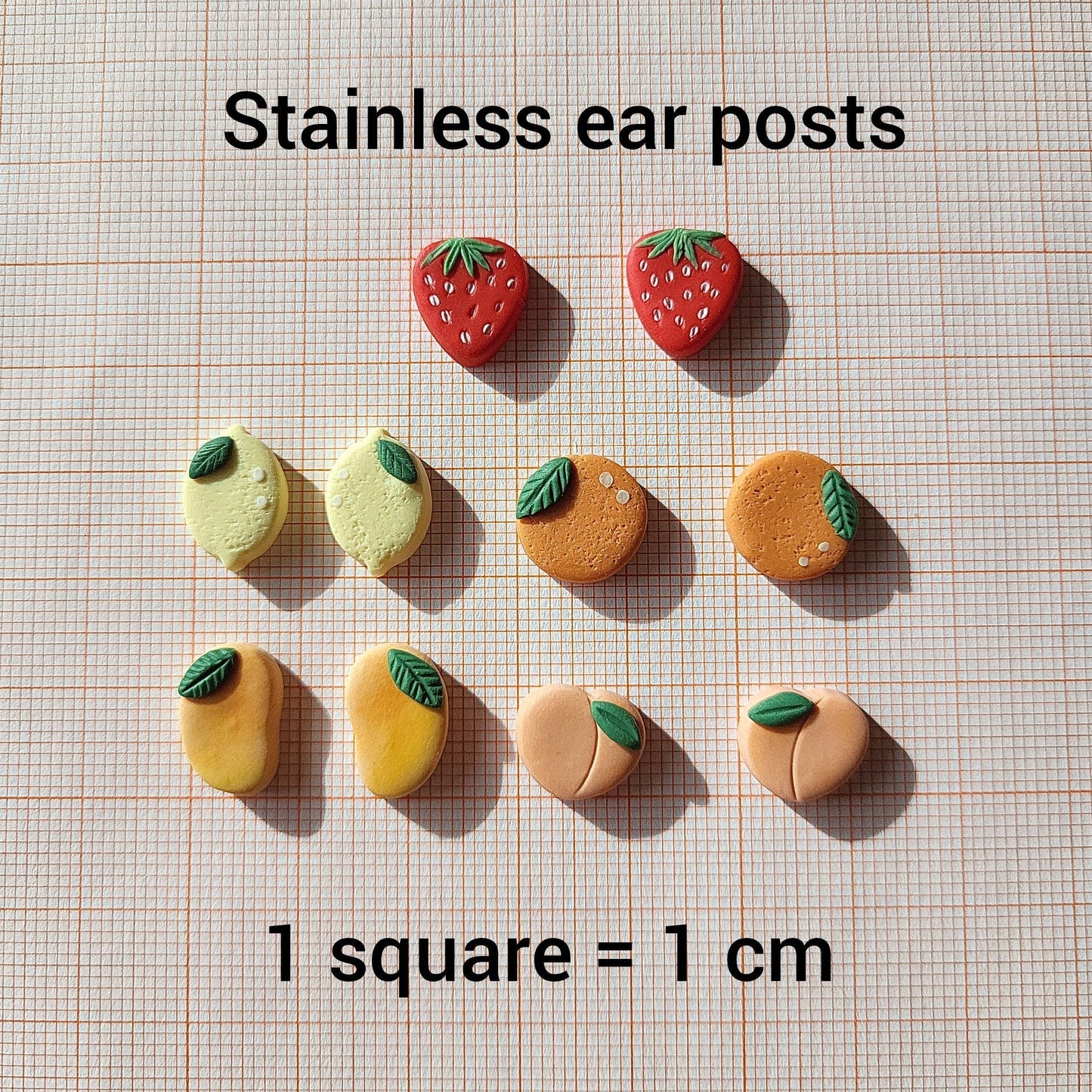 Fruit Stud Earrings • Strawberry • Lemon • Orange • Mango