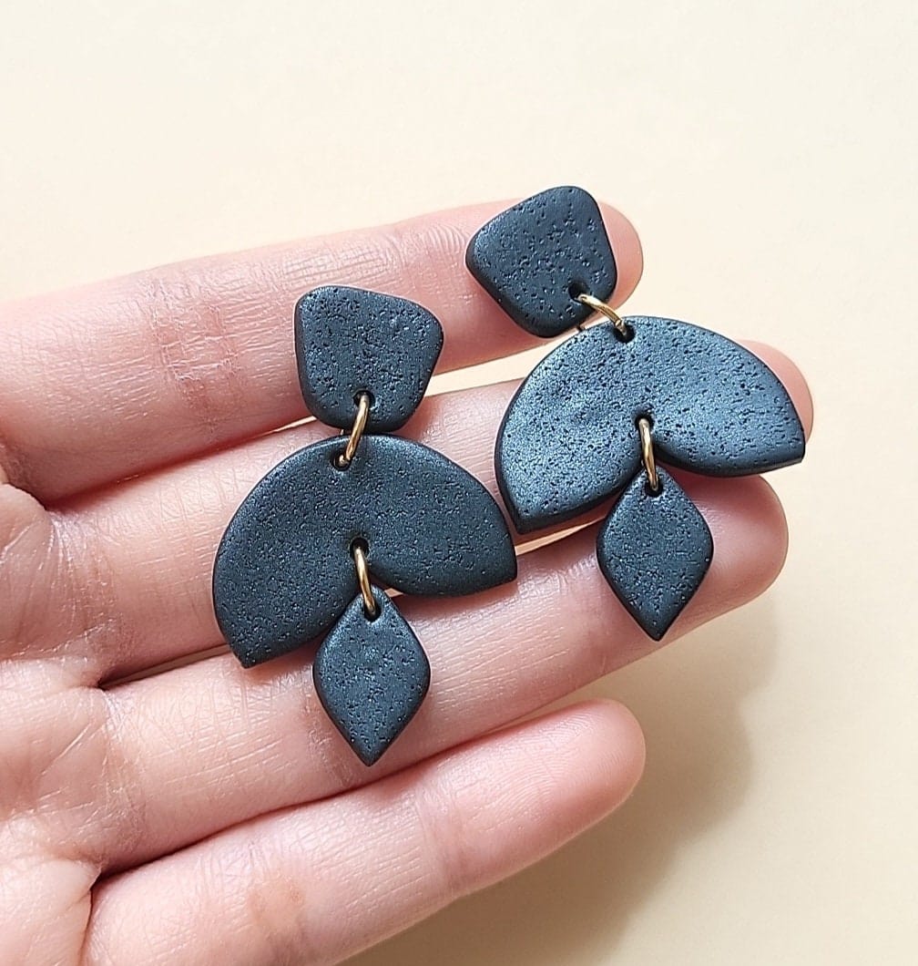 Minimal Black Clay Earrings