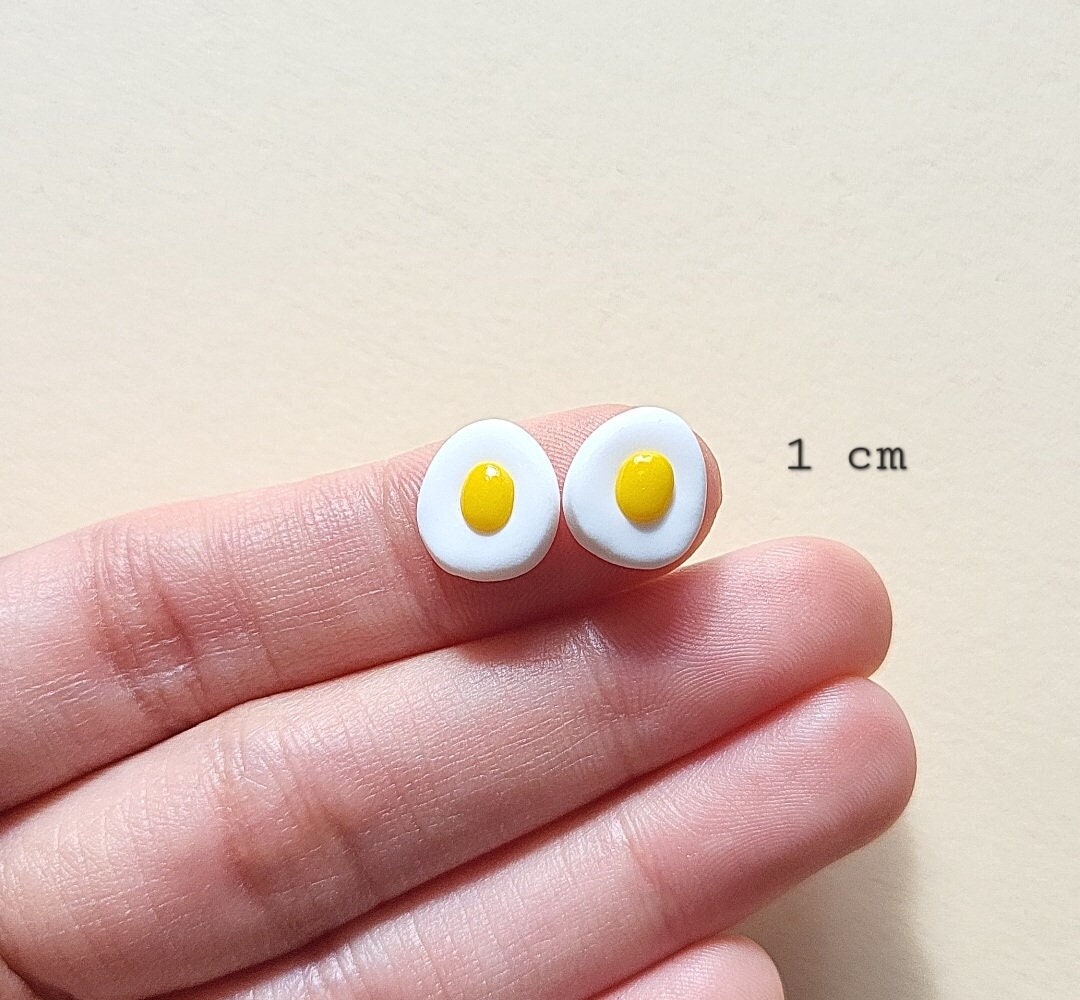 Tiny boiled egg stud earrings • Polymer Clay Jewelry