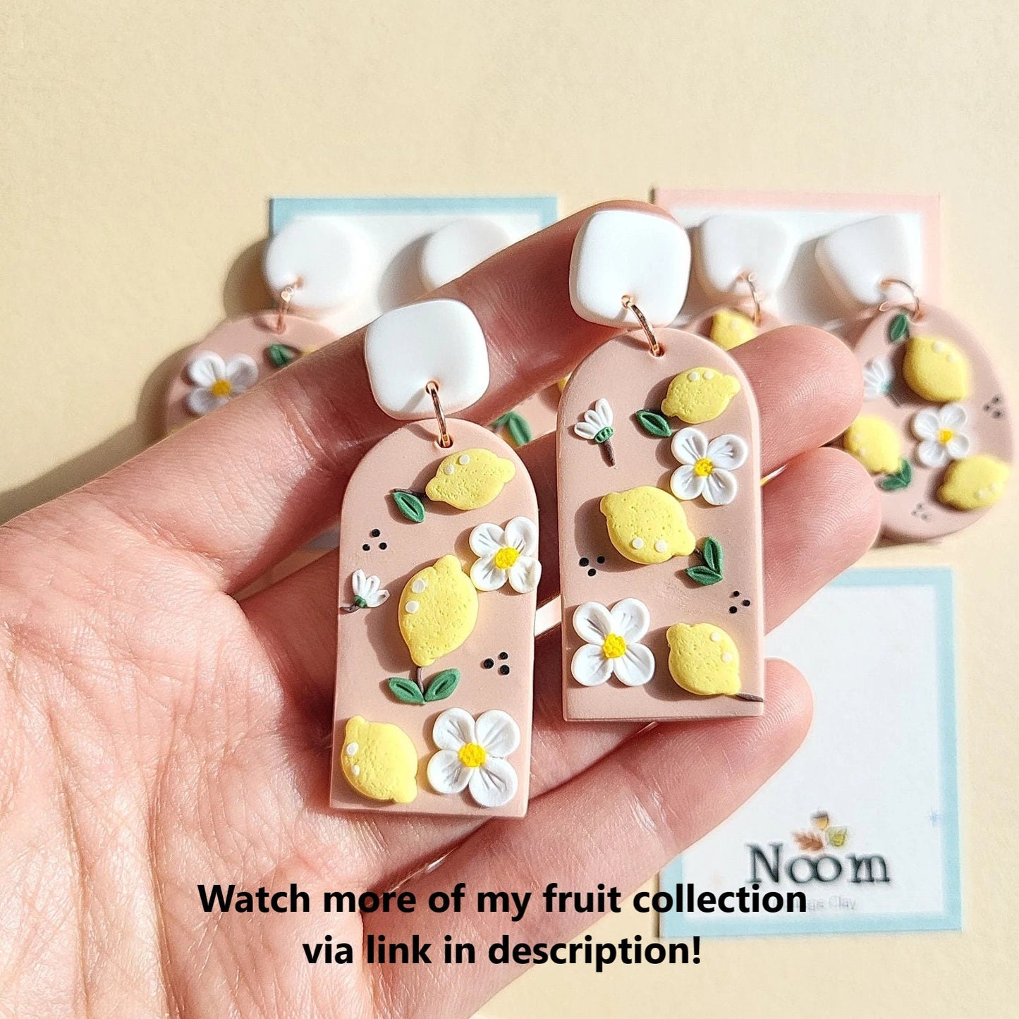 Cute Lemon Earrings With White Flower | Polymer Clay Jewelry