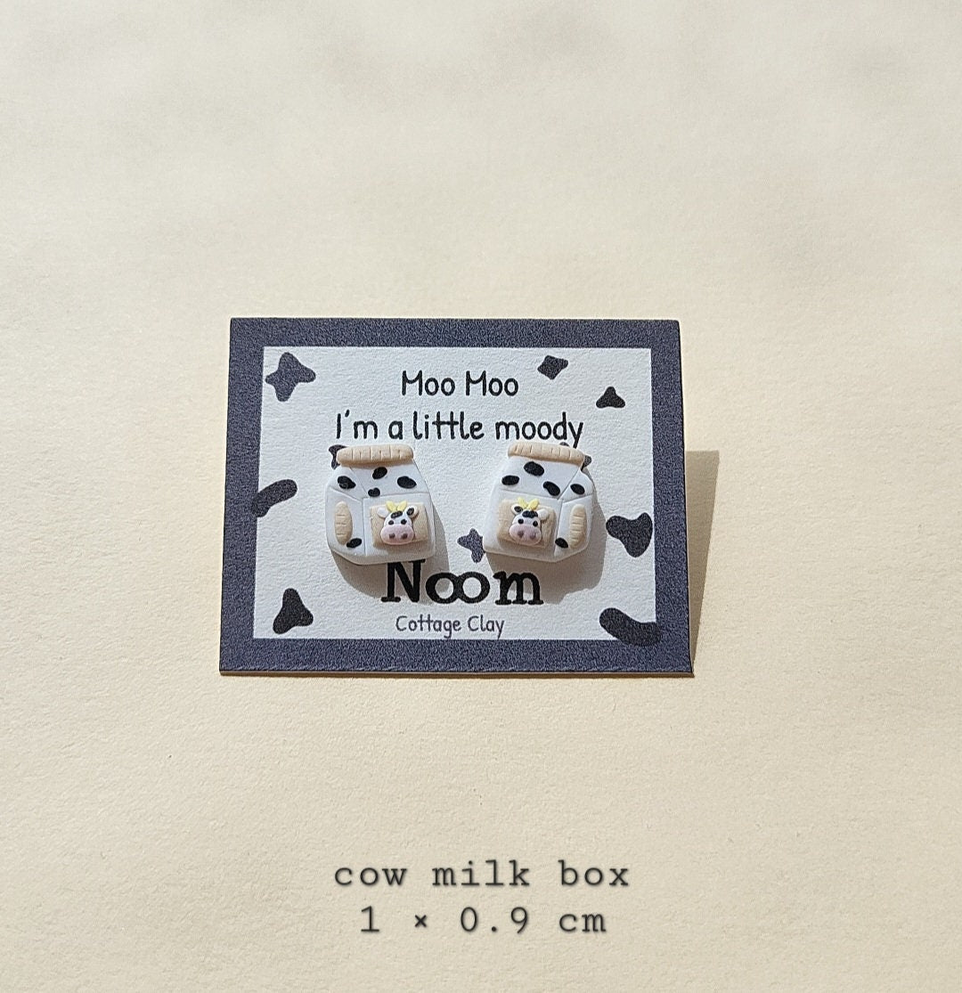 cow milk carton stud earrings