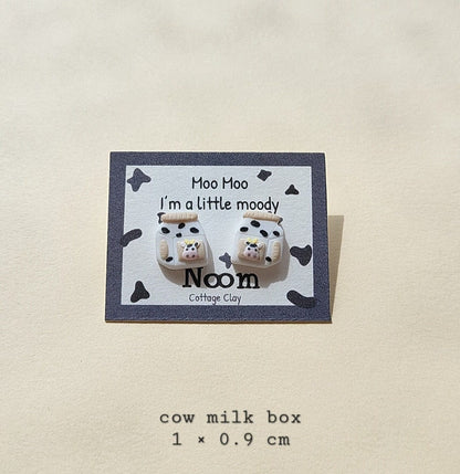 cow milk carton stud earrings