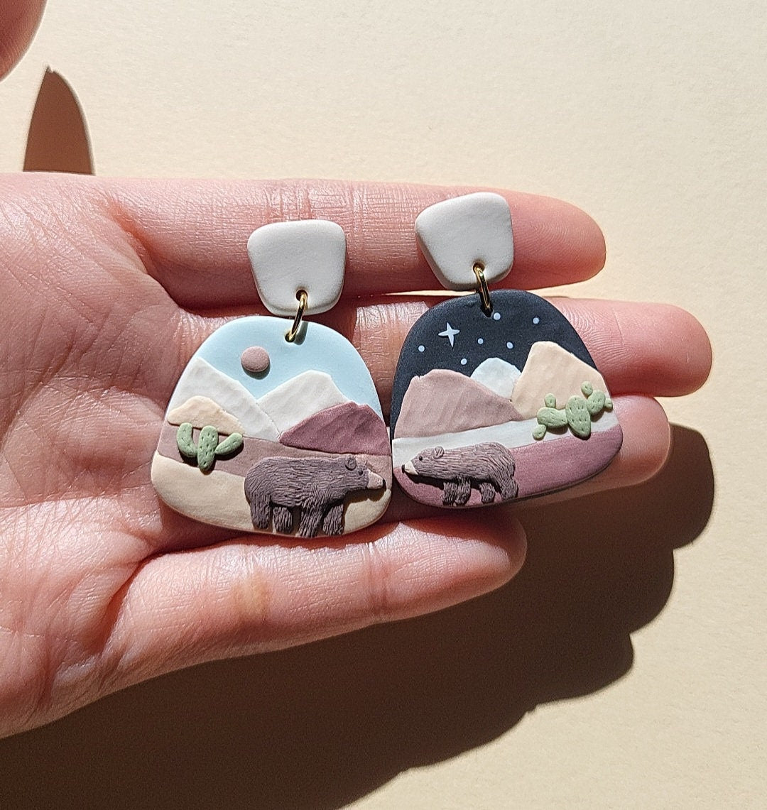 Grizzly Bear Earrings • Polymer Clay Jewelry • Unique Gifts For Women