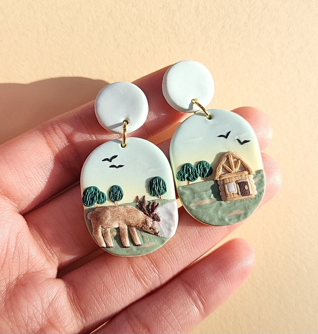 Reindeer Earrings | Landscape Jewelry | Summer Jewellery