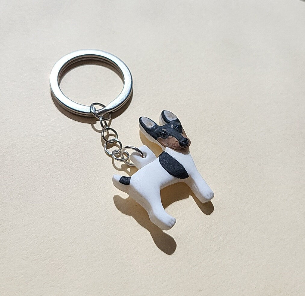 Toy Fox Terrier Keyring • Polymer Clay Keychain • Dog Lover Gifts Idea