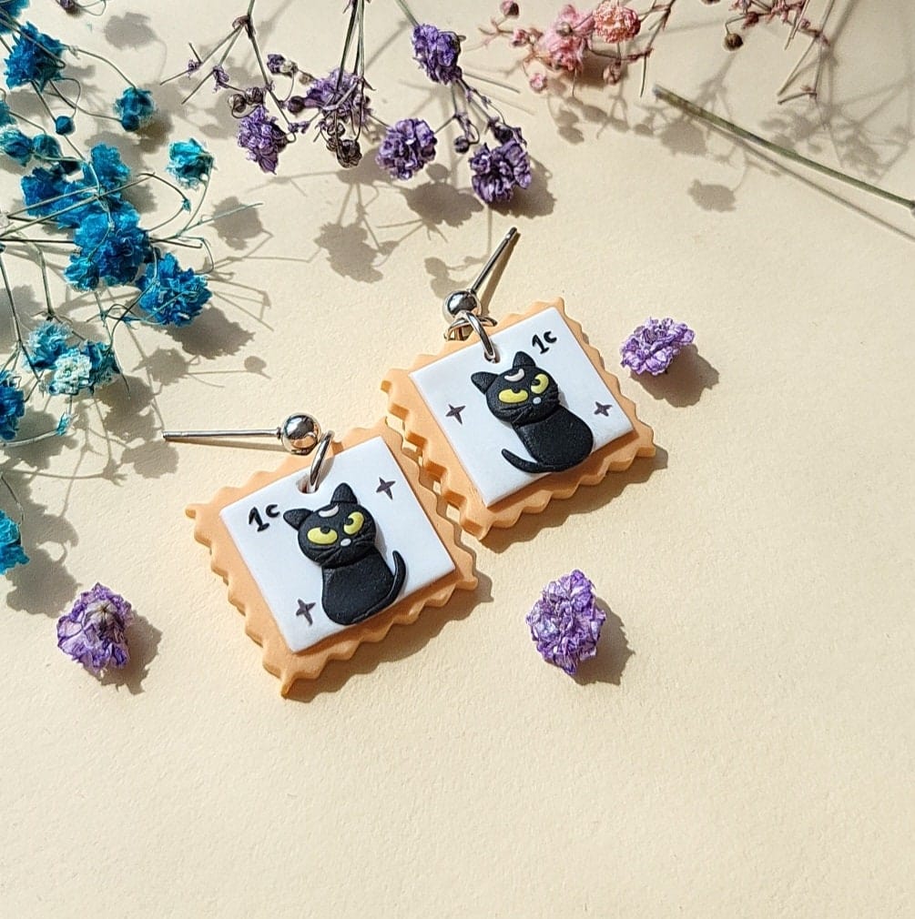Boucles d'oreilles chat noir effrayant • Bijoux chat • Bijoux d'Halloween