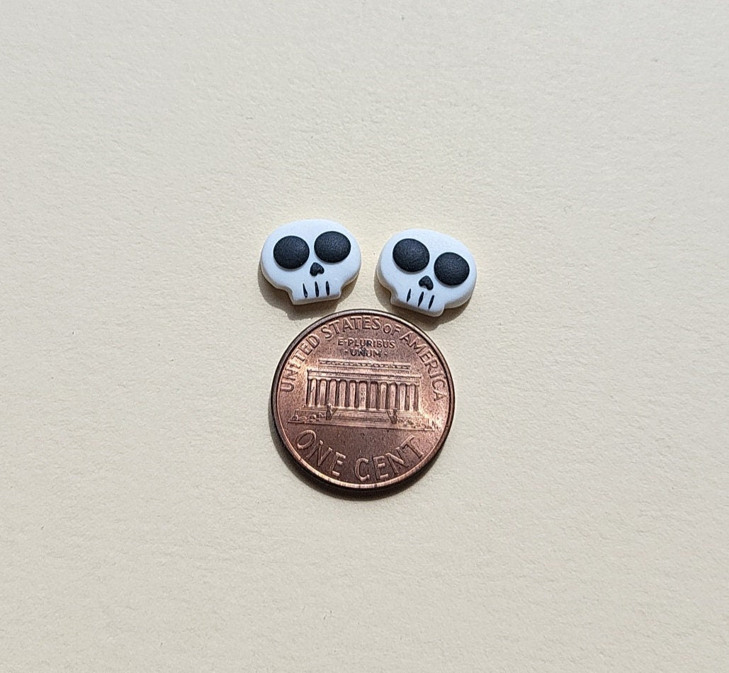 White Skull Stud Earrings, Spooky Jewelry,  Polymer Clay, Halloween