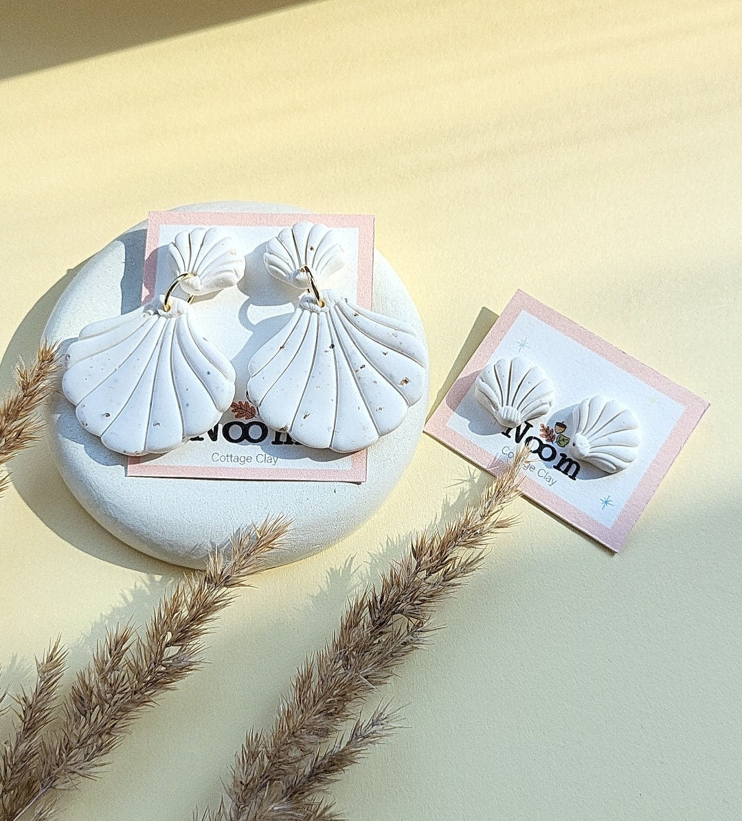 Minimalist White Shell Earrings | Trendy Polymer Clay Earrings | Elegant Bridesmaid Earrings | Wedding Jewelry