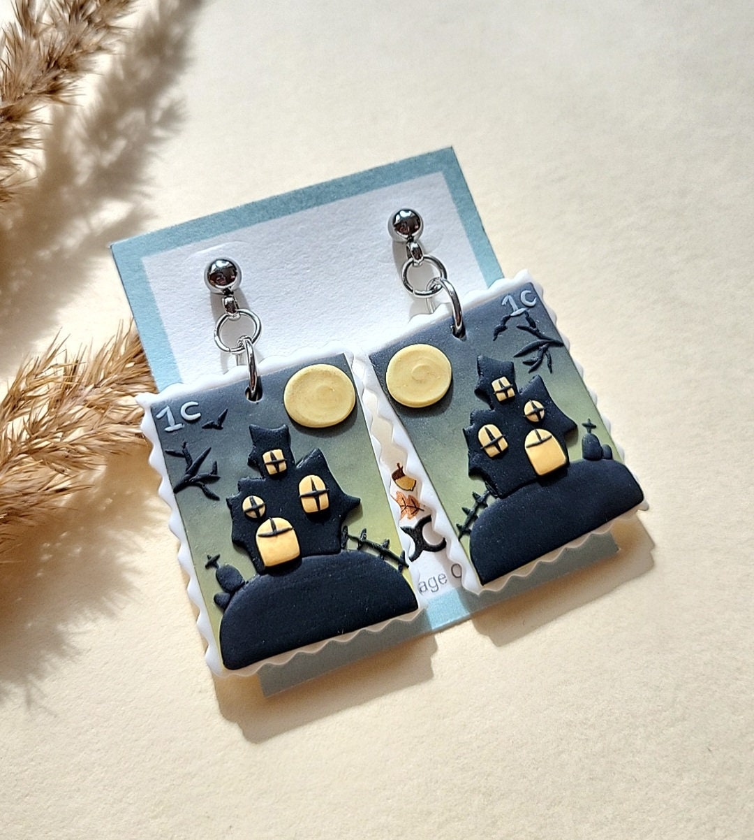 Halloween Castle Earrings Haunted House Earrings Spooky Clay Earrings Handmade Polymer Clay Earrings