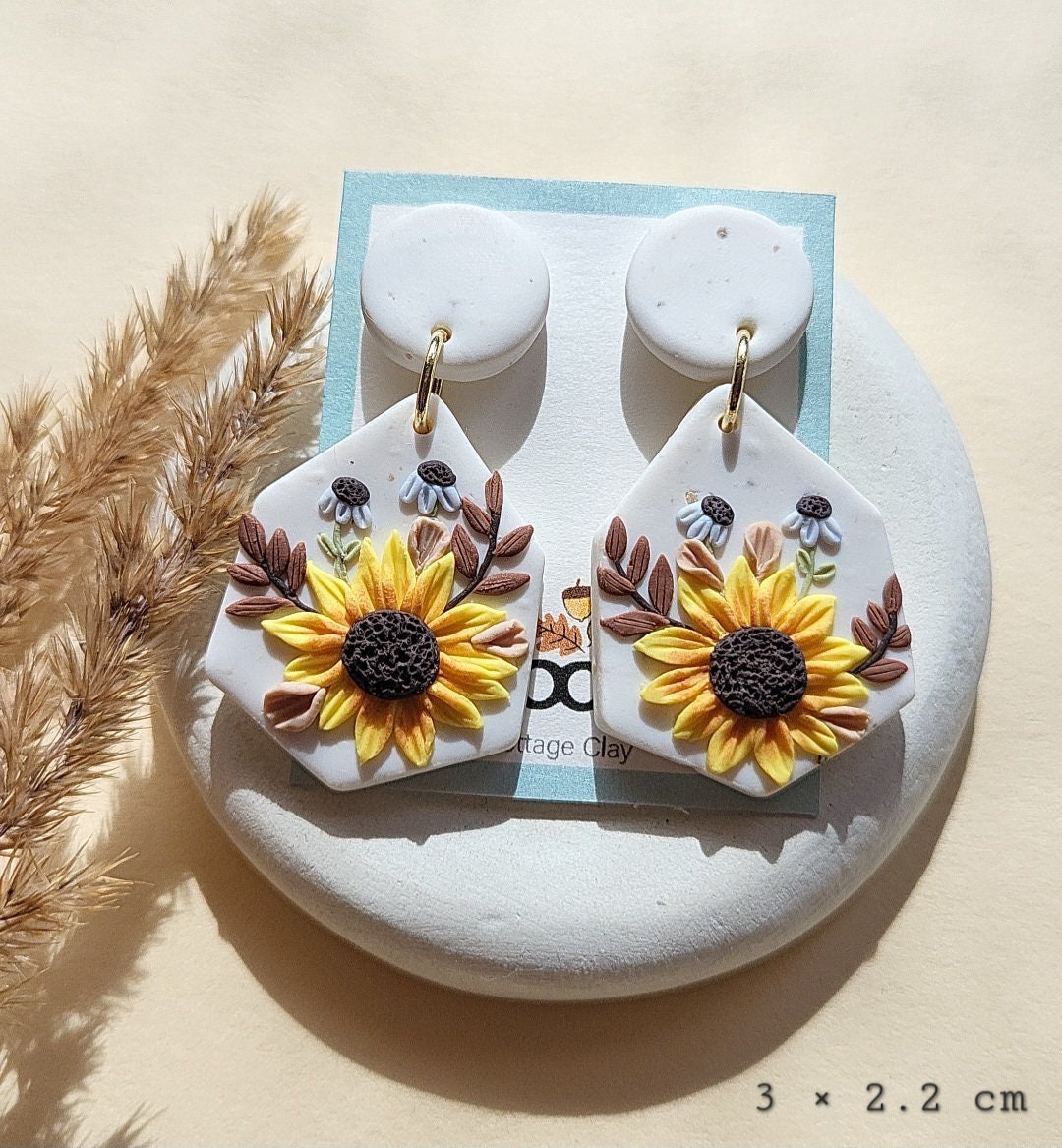 Sunflower Earrings • Floral Clay Jewellery • Handmade Gifts For Mom