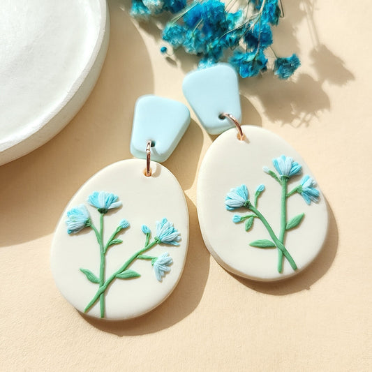 Gypsophila Flower Earrings • Dangle Blue Flower Earrings • Clay Earrings • Bridesmaid Jewelry • Handmade Jewellery • Mother's Day Gift