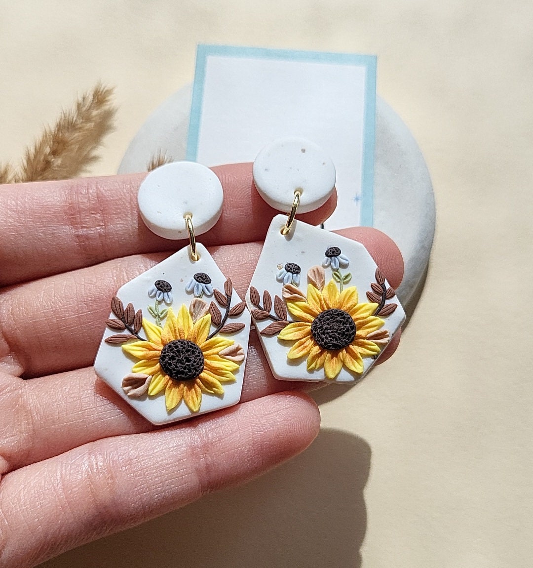 Sunflower Earrings • Floral Clay Jewellery • Handmade Gifts For Mom