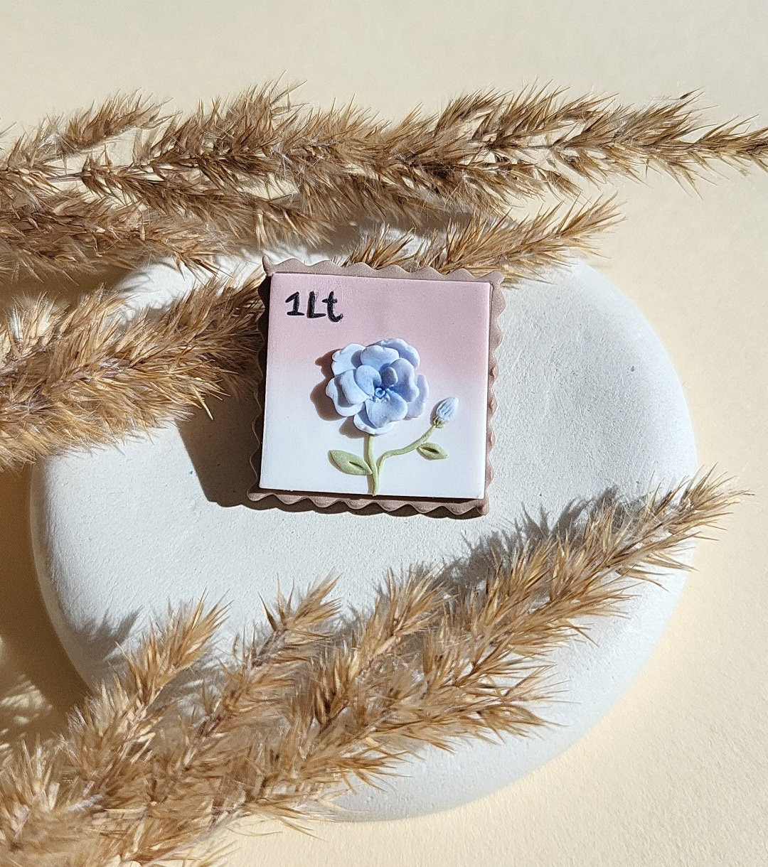 Flower Postage Stamp Brooch, Handmade Polymer Clay Brooch, Gift For Mom