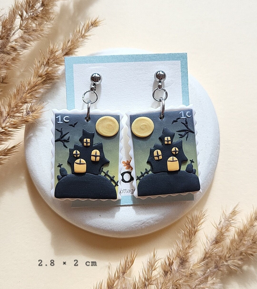 Halloween Castle Earrings Haunted House Earrings Spooky Clay Earrings Handmade Polymer Clay Earrings