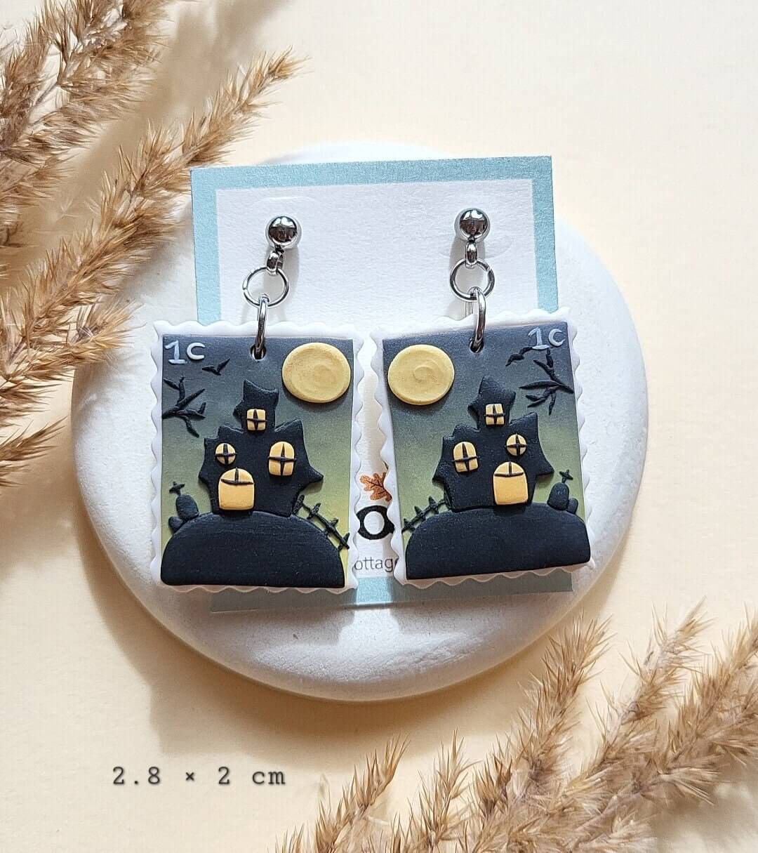 Boucles d'oreilles Château d'Halloween Boucles d'oreilles Maison Hantée Boucles d'oreilles Effrayantes en Argile Boucles d'oreilles Artisanales en Argile Polymère