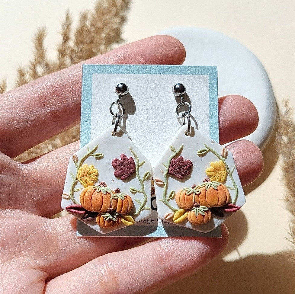 Pumpkin Clay Earrings | Cute Autumn Jewelry | Handmade Fall Jewellery  | Unique Gift for Wife