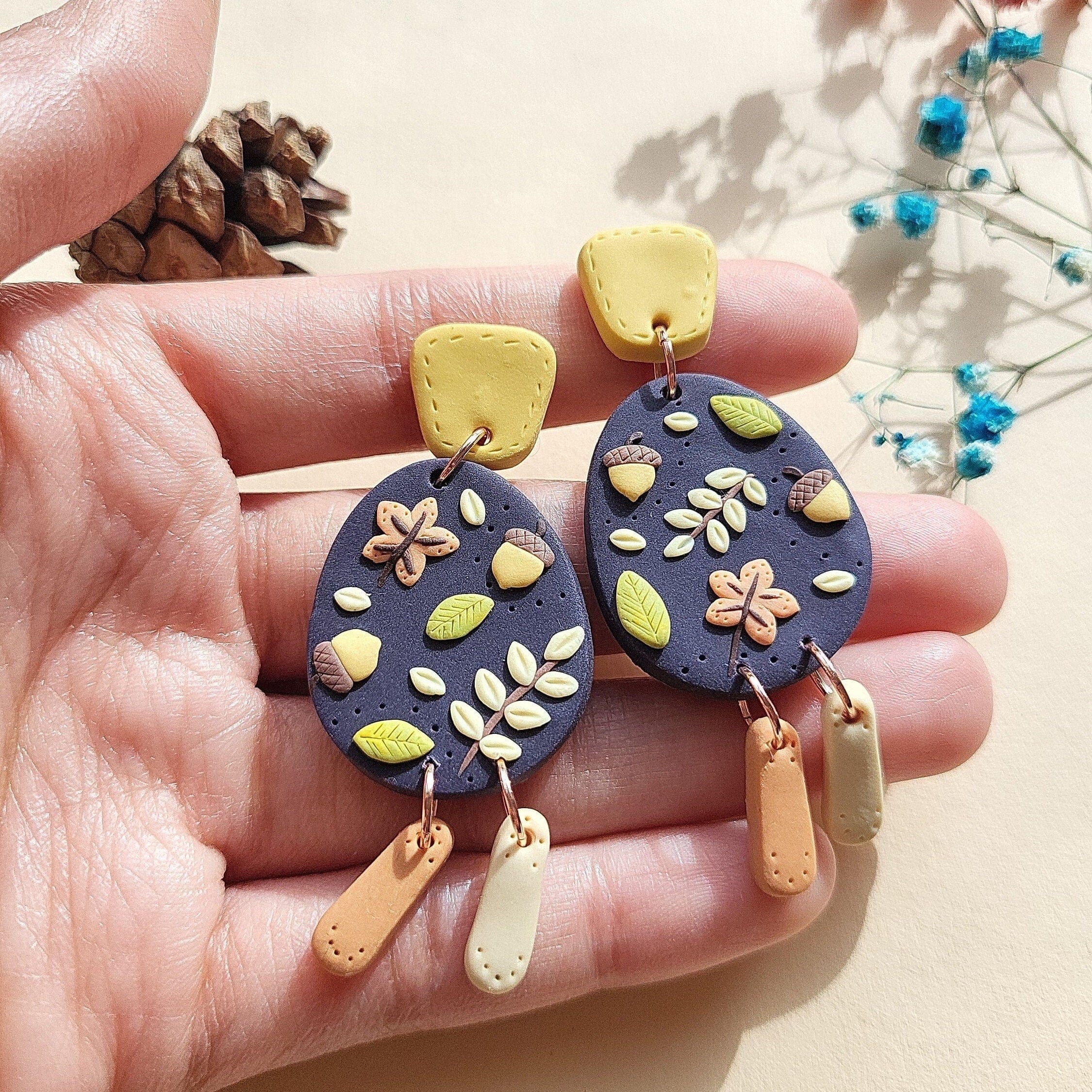 Boucles d'oreilles en argile d'automne Boucles d'oreilles gland Bijoux en argile polymère d'automne Cadeau pour elle