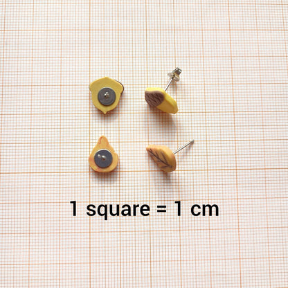 Eichenblatt-Ohrringe, Eichel-Steckerohrringe, handgefertigter Schmuck aus Polymer Clay, Herbst