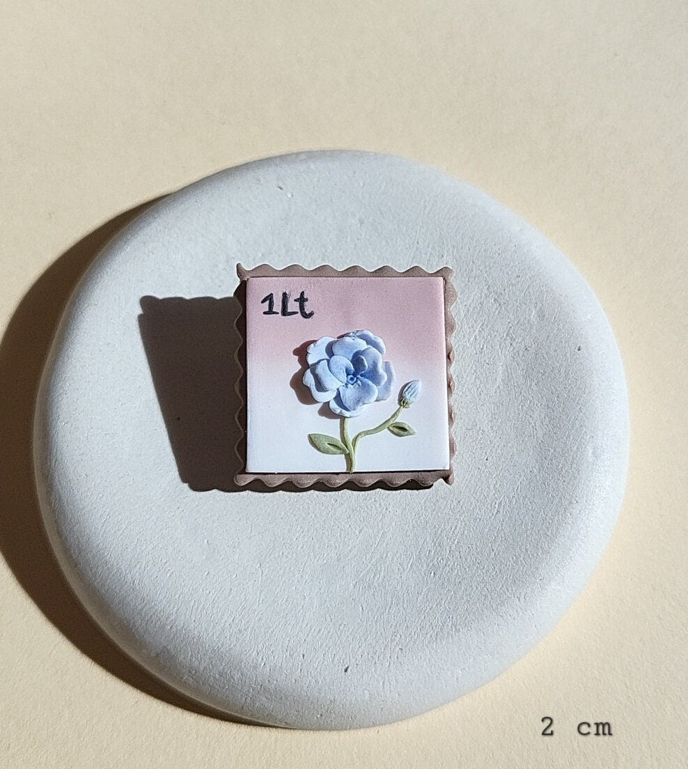 Flower Postage Stamp Brooch, Handmade Polymer Clay Brooch, Gift For Mom