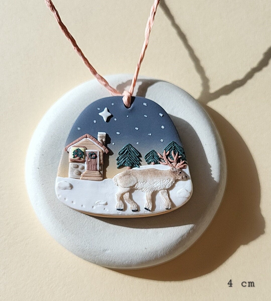 Reindeer Christmas Ornament, Handmade Christmas Tree Decoration, Polymer Clay Ornament