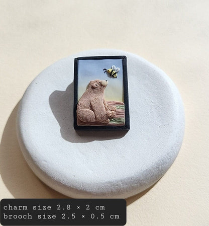 Grizzlybär Brosche • Niedliches braunes Bärengeschenk • Brosche aus Polymer Clay • Geschenke unter 30