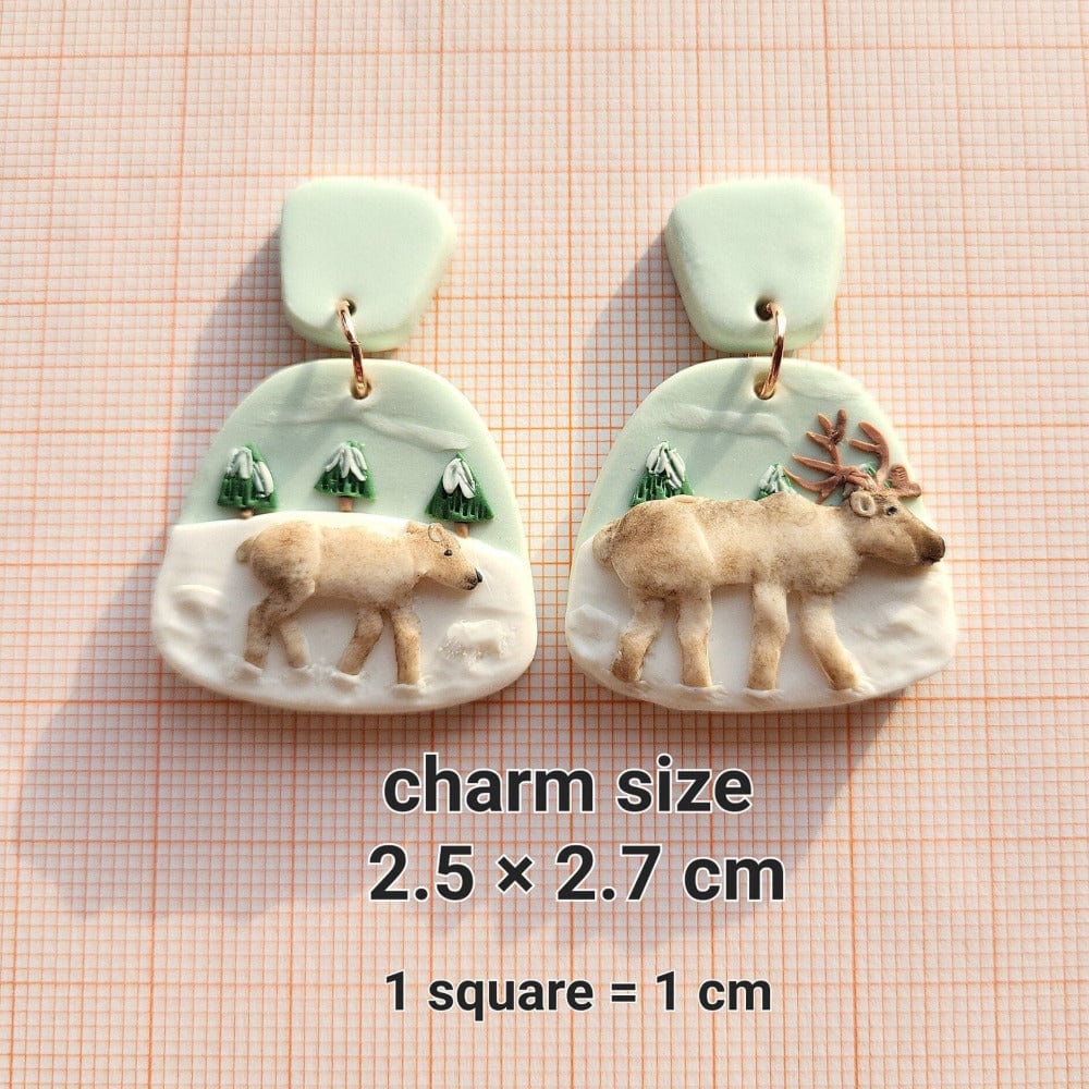 Winter Reindeer Earrings • Handmade Polymer Clay Jewelry