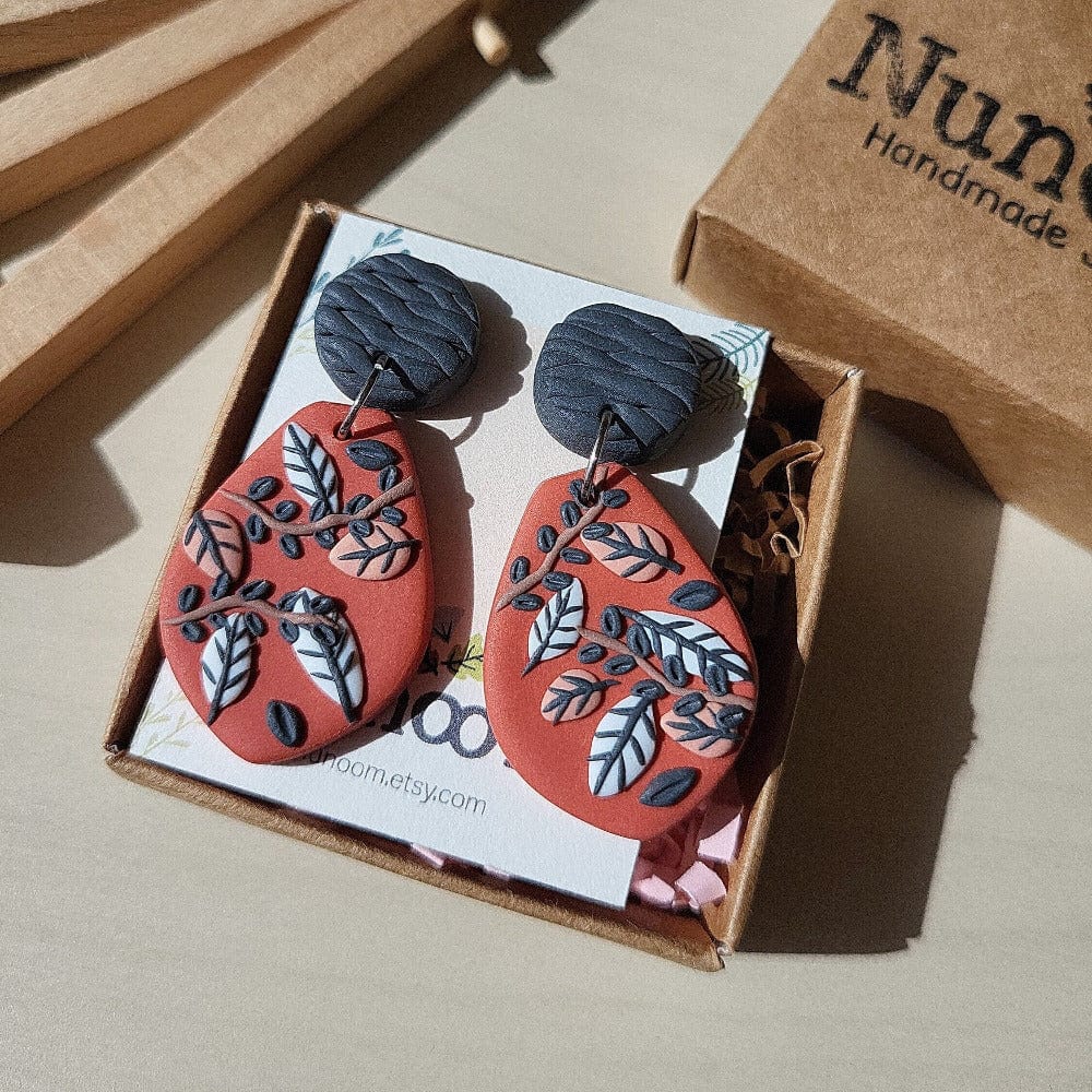 Boucles d'oreilles feuille en pâte polymère
