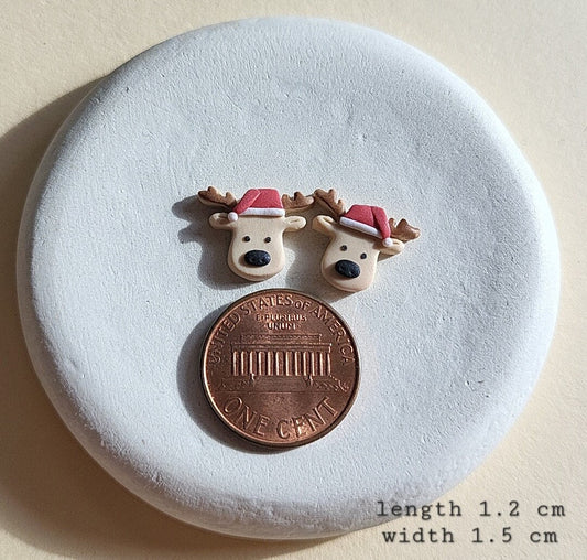 Christmas Reindeer Stud Earrings, Handmade Polymer Clay Earrings, Christmas Gift For Her Stocking Stuffer