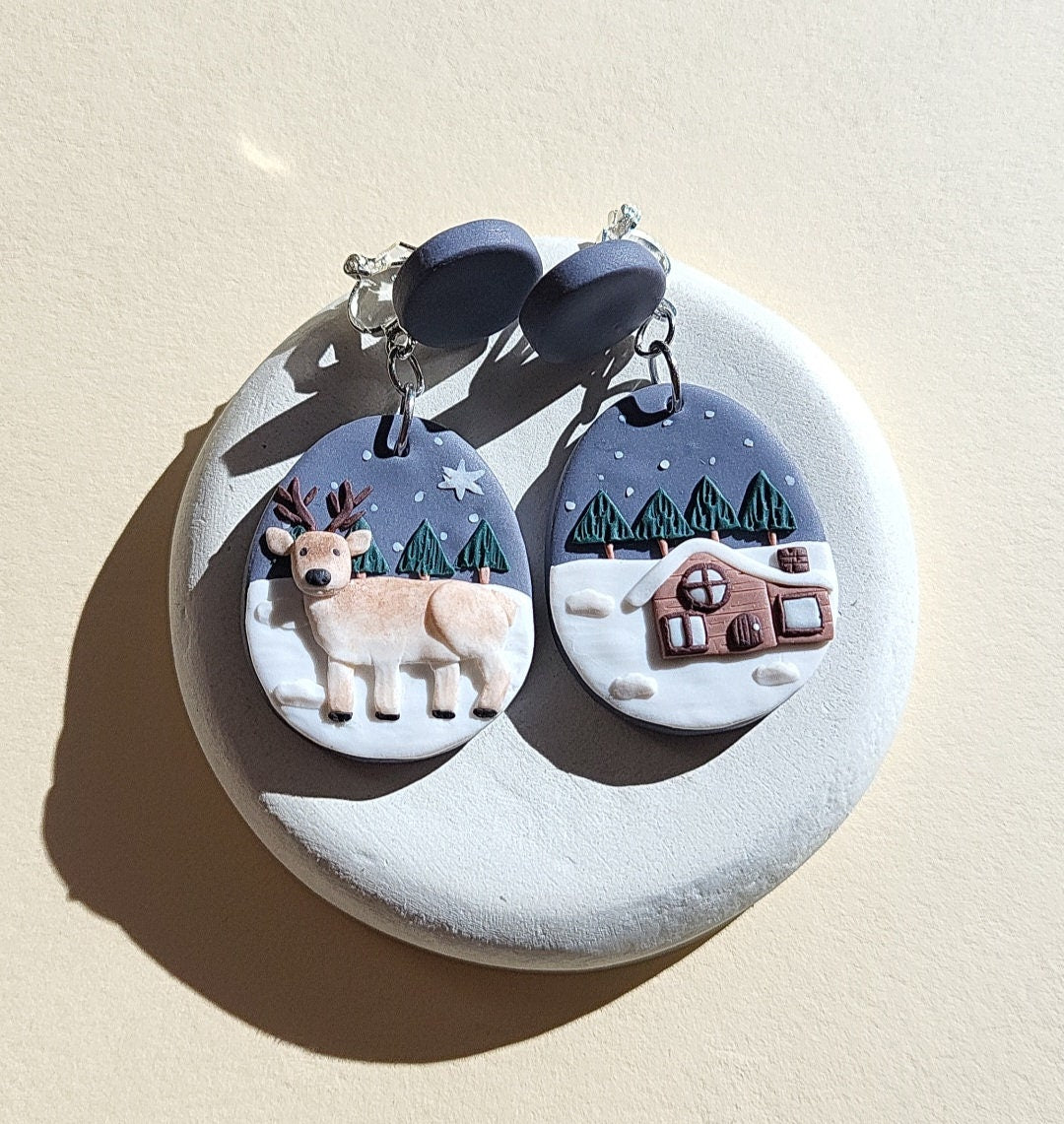 Christmas Reindeer Earrings | Handmade Polymer Clay Jewelry | Unique Holiday Gifts For Women