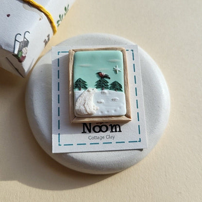 Polar Bear Bullfinch Bird Brooch | Cute Polar Bear Gifts