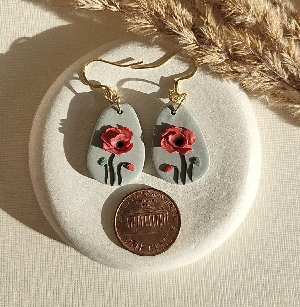 Poppy Flower Earrings | Handmade Polymer Clay Jewelry