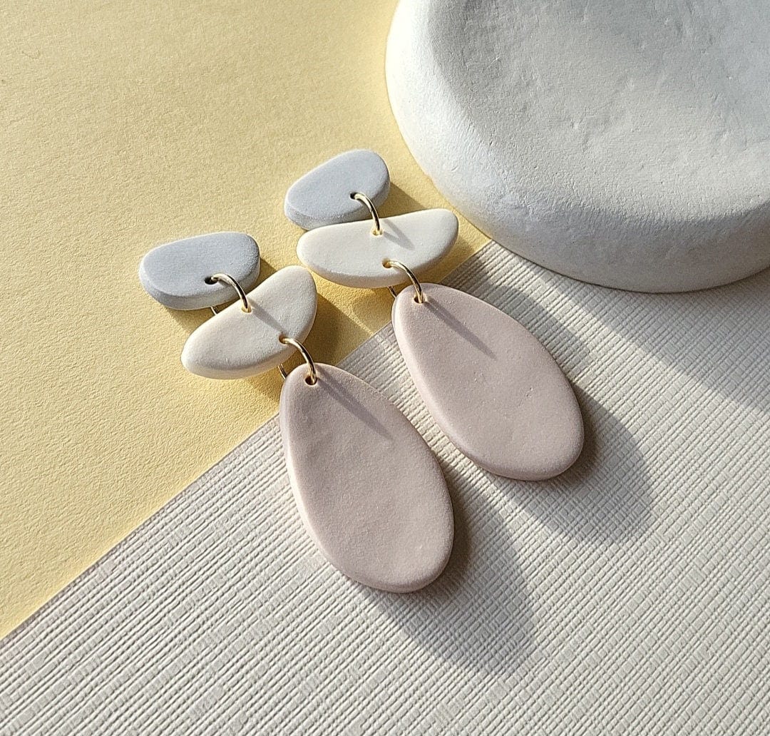 Dangle Minimalist Neutral Polymer Clay Earrings