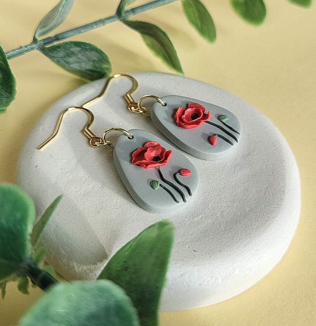 red floral earrings