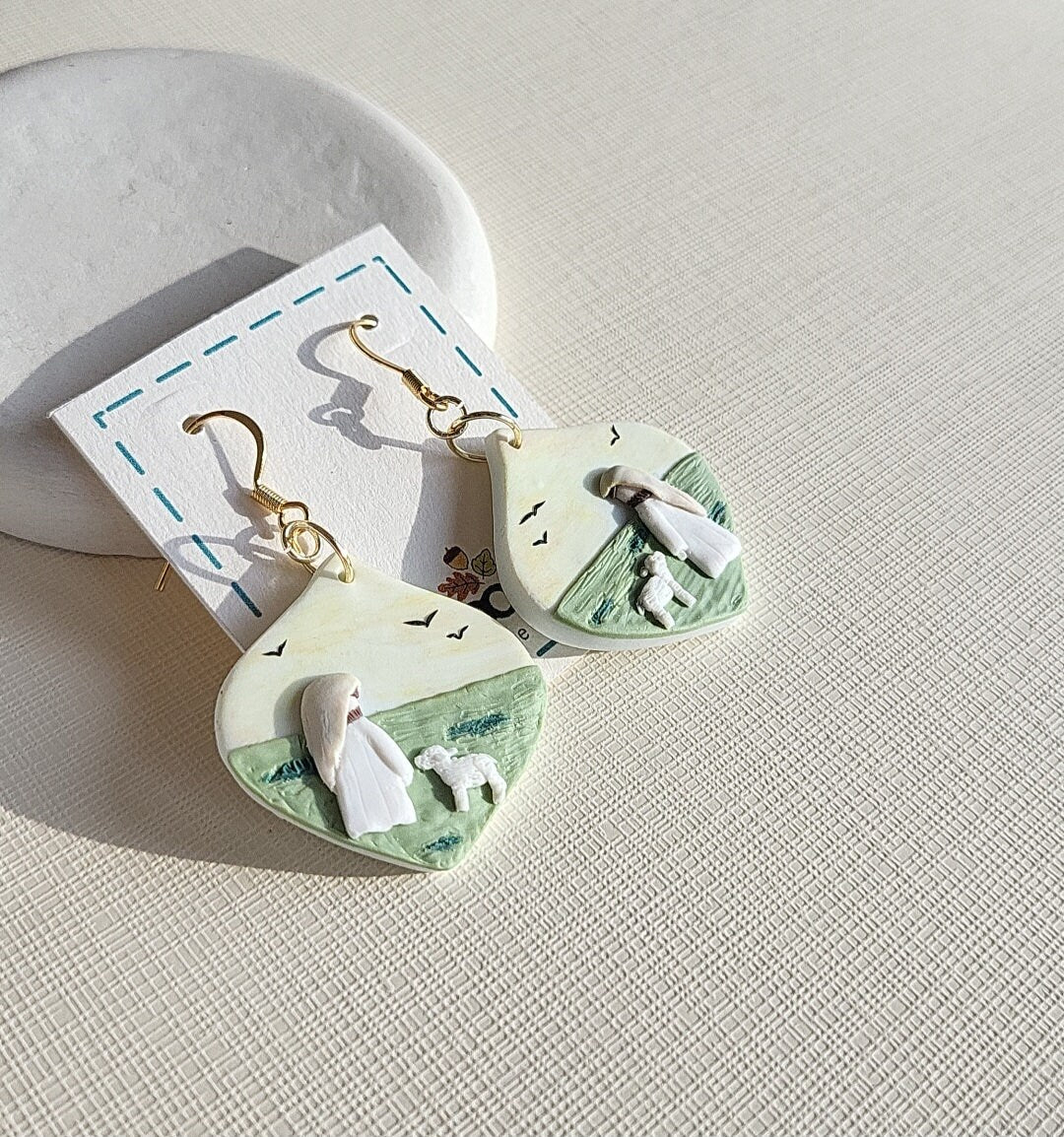 Jesus And Lamb Earrings, Bible Verse Psalm 23 The Lord Is My Shepherd, Unique Christian Gift For Her, Religious, Polymer Clay Jewelry