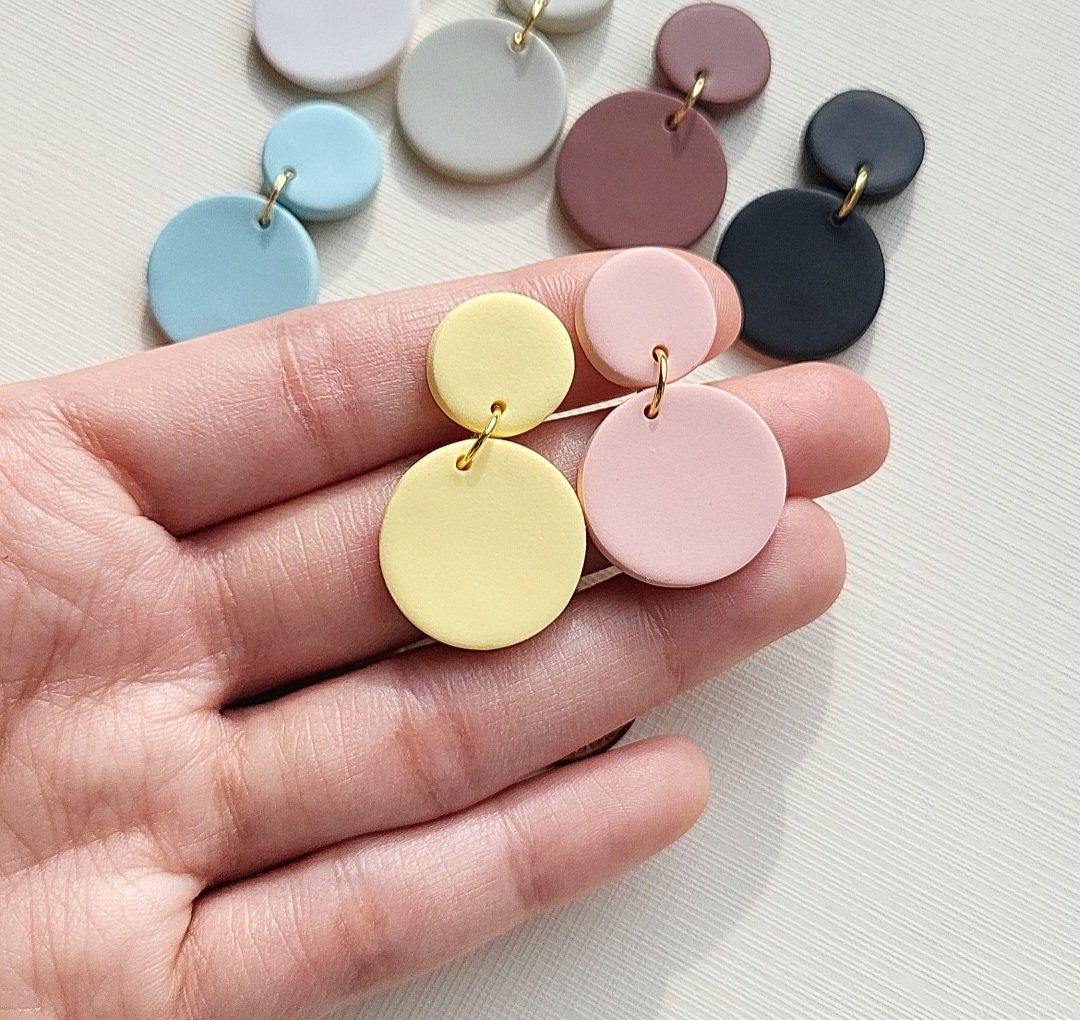 Minimalist Circle Polymer Clay Earrings in Neutral Colors