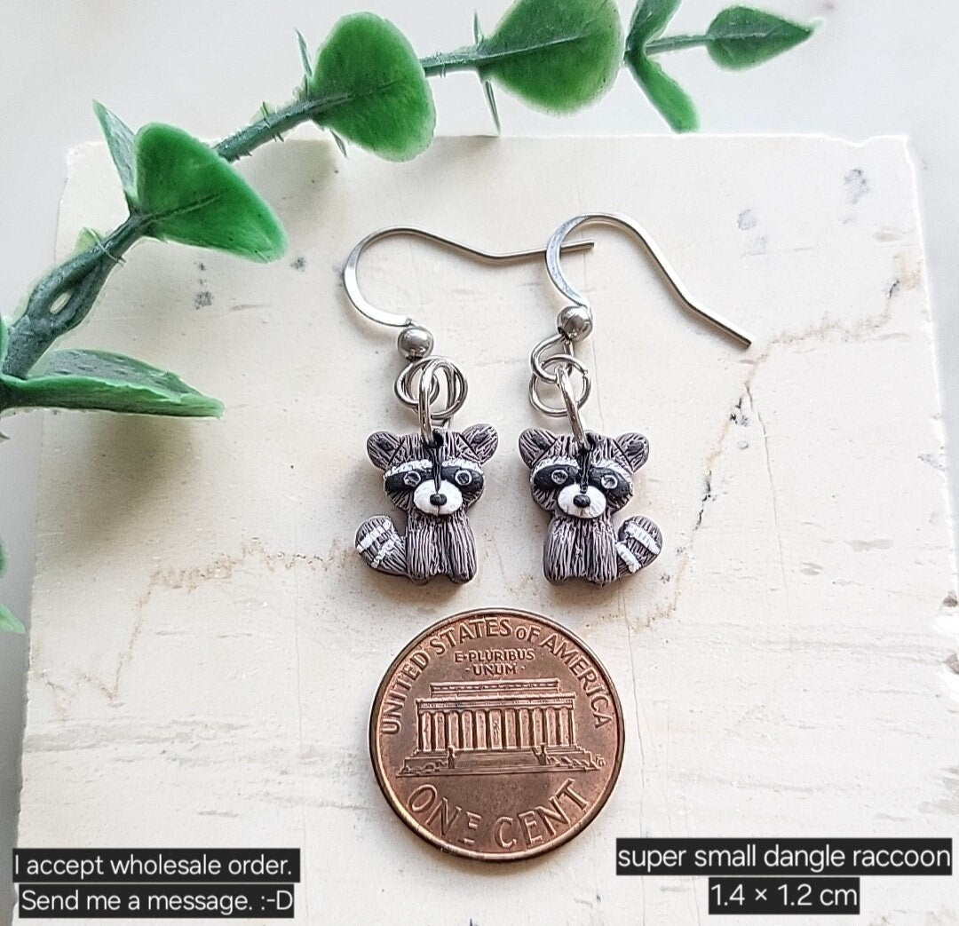 Cute Raccoon Earrings • Clay Earrings • Raccoon Gift • Handmade Jewelry • Fun • Whimsical